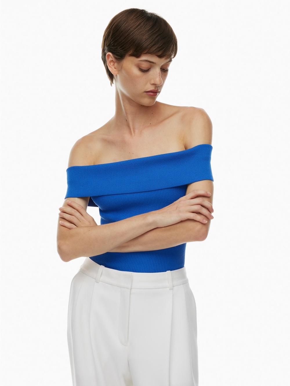 Babaton Bright Sapphire Off-Shoulder Sculpt Knit